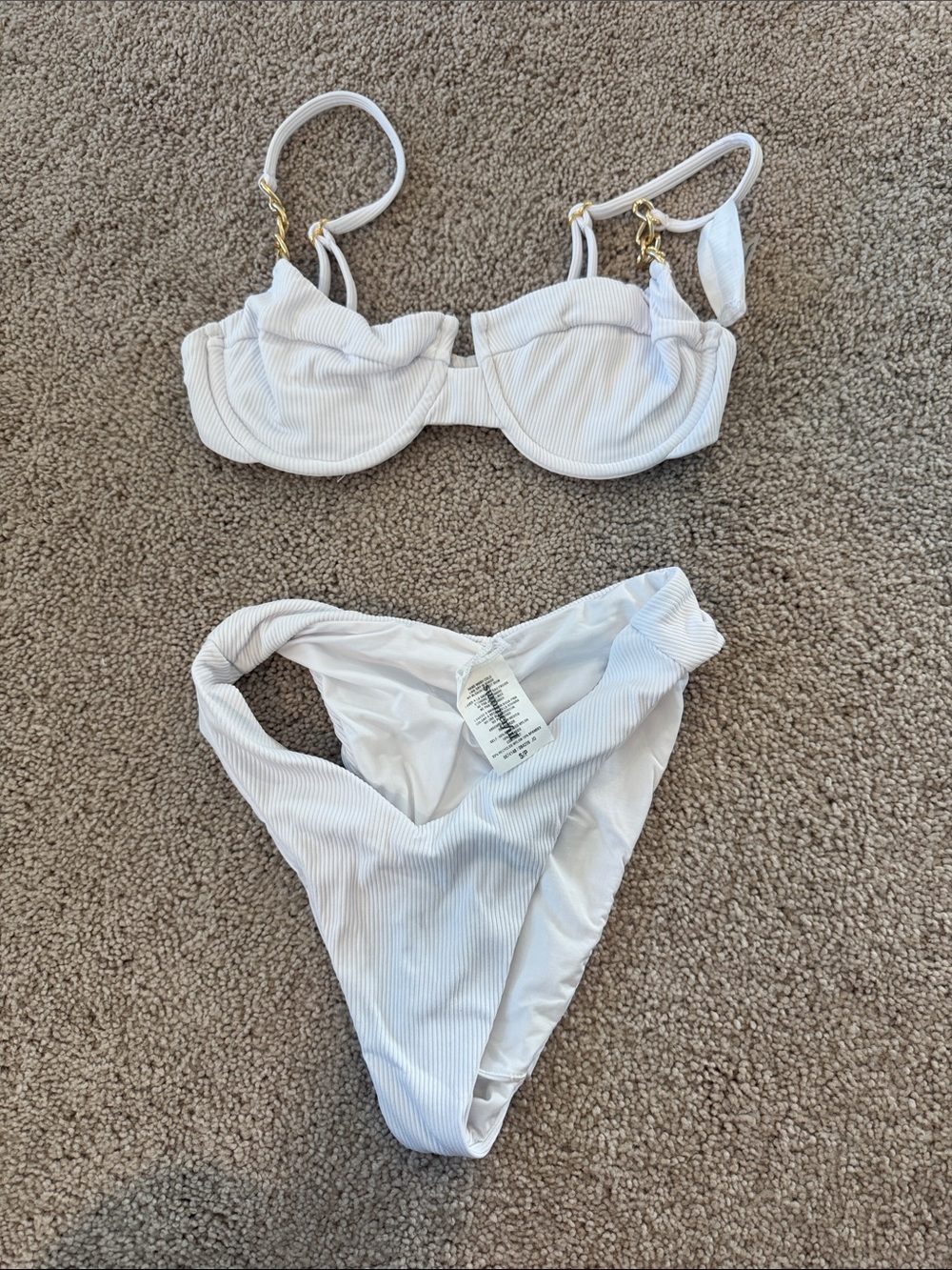 Summerful | White Ribbed Underwire Bikini Set with Gold Hardware